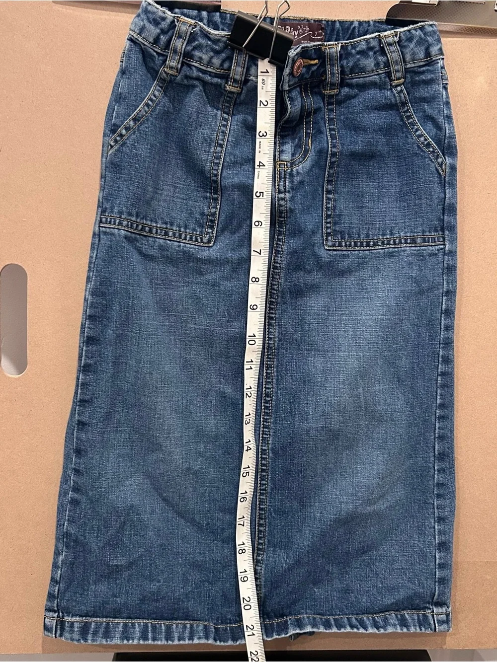 Old Navy Girls 7 Denim Midi Skirt Utility Pocket Blue Jean Y2K